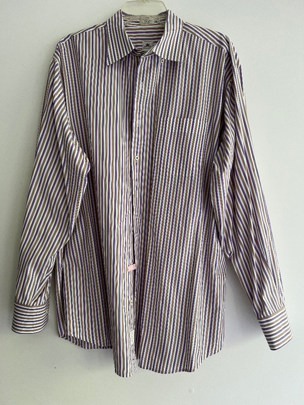Peter Millar Men's Striped Button Front Dress Shirt Purple White Long Sleeve XL